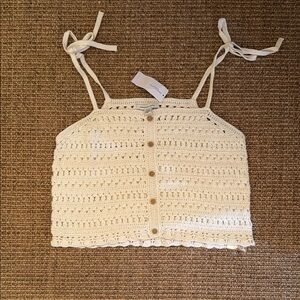 American Eagle Outfitters Cream Crochet Tank Top Small